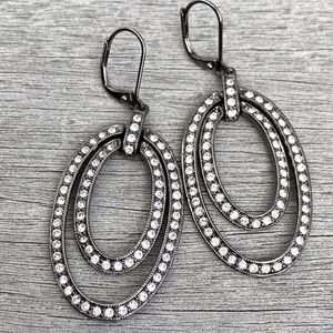 Double Oval Fashion Earrings With Pave Crystals